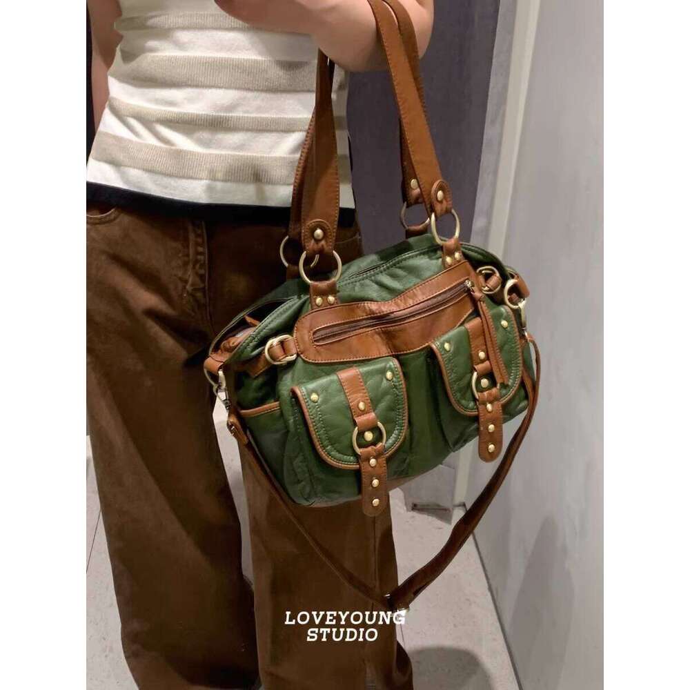 loveyoung Niche Design Multi pocket Large Capacity Vintage Tote Shoulder Crossbody Bag