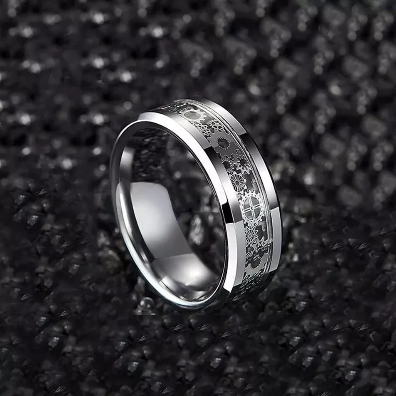 Fashion Steampunk Gear Wheel Men Stainless Steel Ring Inlay Carbon Fiber Rings For Men Rock Punk Wedding Band Jewelry 250616