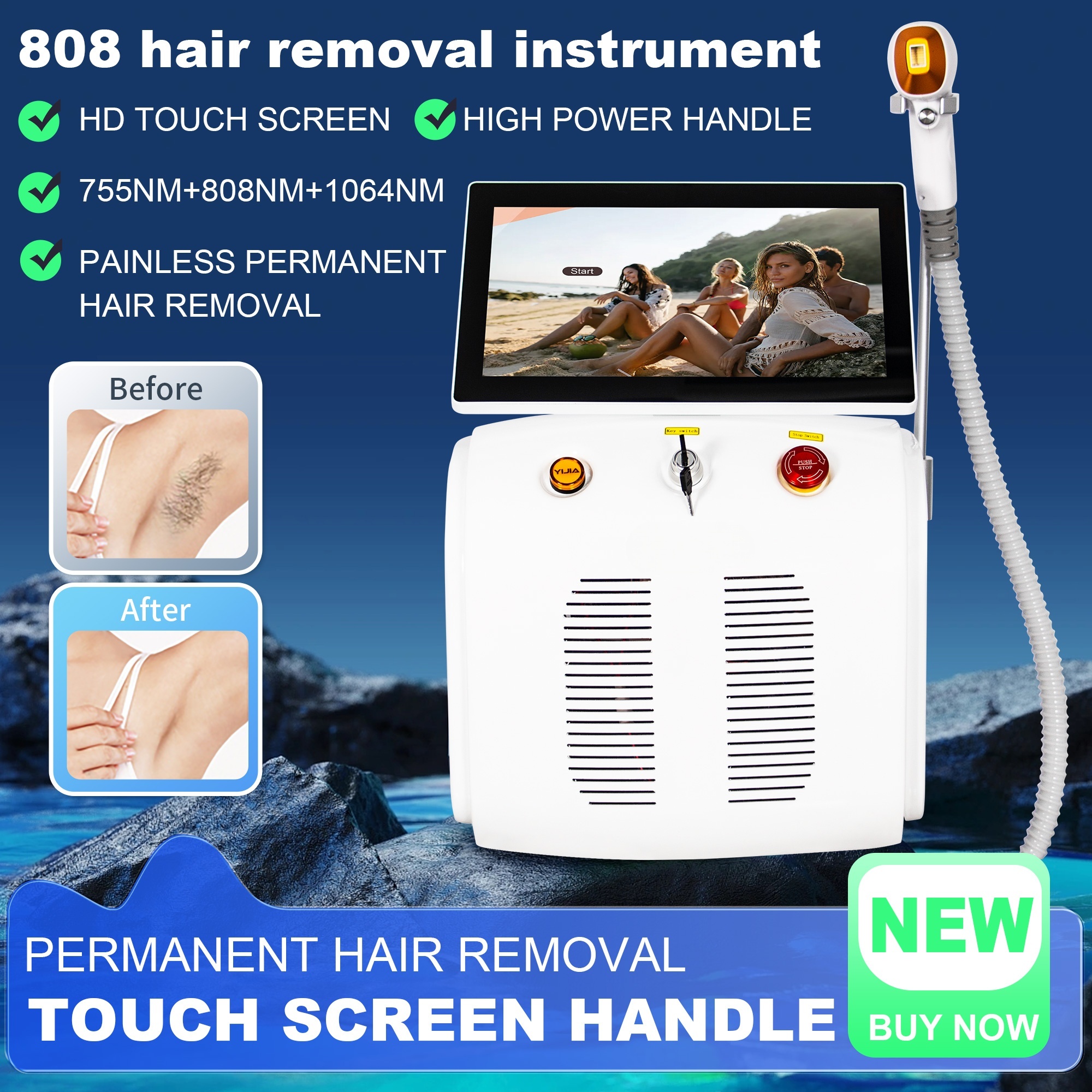 New Portable 808nm Alexandrite Device 3 wavelength Permanent Professional Diode Ice Titanium Laser Body Hair Removal Machine