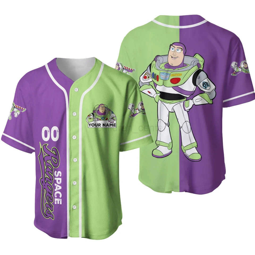 Disney Toy Story Buzz Lightyear Baseball Uniform Mens And Womens Short-Sleeved Button-Down Shirt Disney Baseball Uniform Casual Sport W250617