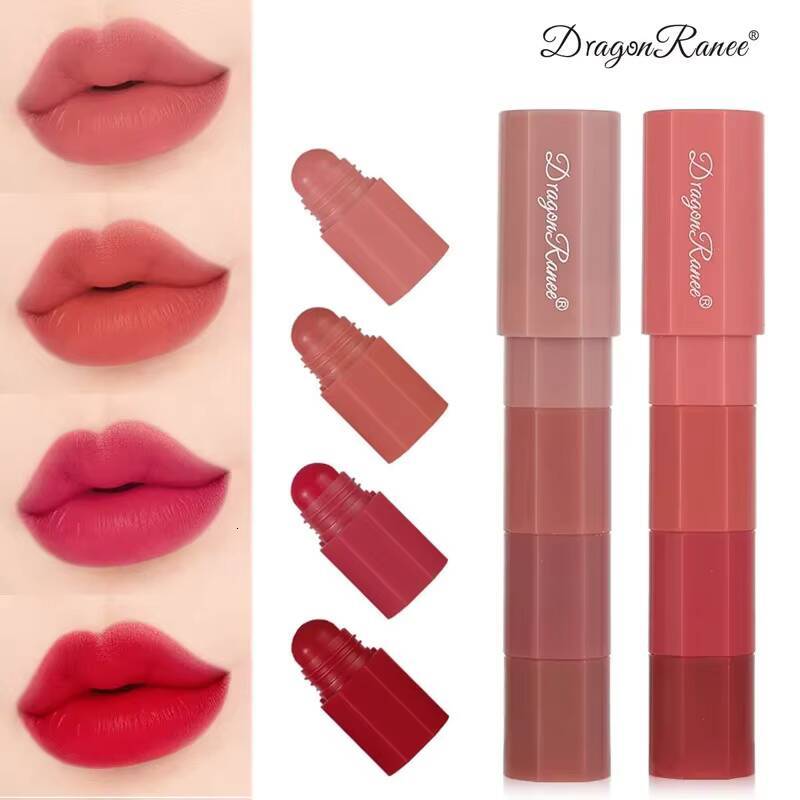 4 in 1 Matte Pencil Kit Combo Velvet Sexy Red Lip Tint Non-stick Cup Multicolour Lipstick Crayon Makeup Lips Cosmetic happy