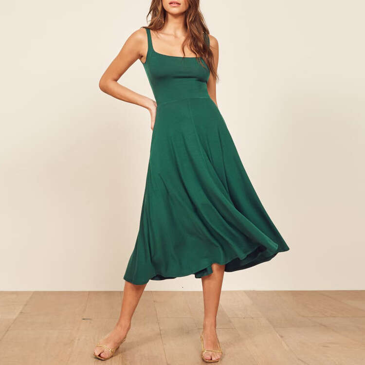 Luxury Dress Plus Size Womens Clothing Party Dresses for Women N025 Dark Green Knitted Vest U-neck Square Neck 2025 Summer Womens Slim Fit Dress