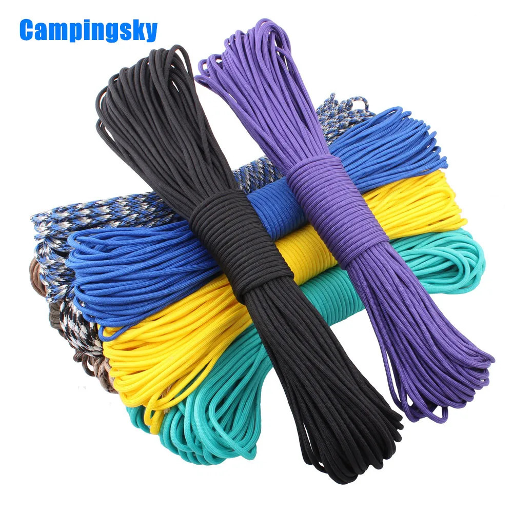 CAMPINGSKY Paracord 550 Parachute Cord Lanyard Tent Rope Guyline Mil Spec Type III 7 Strand 100FT For Hiking Camping 250611