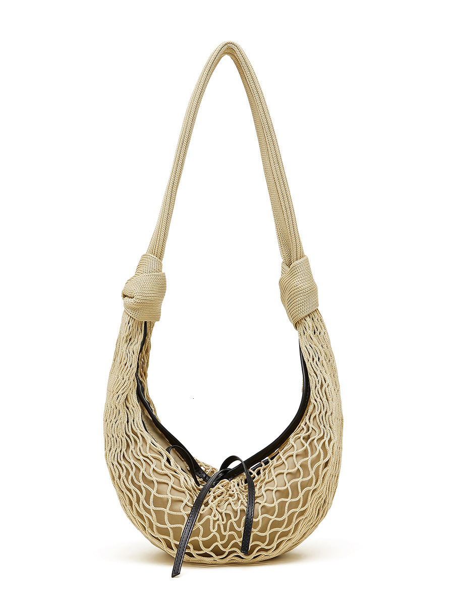 Free Shipping Designer Fashionable Genuine Leather Fishing Net Bag New Woven Women's Bag, Cow Horn Mesh Bag Niche Single Shoulder Crossbody Bag H