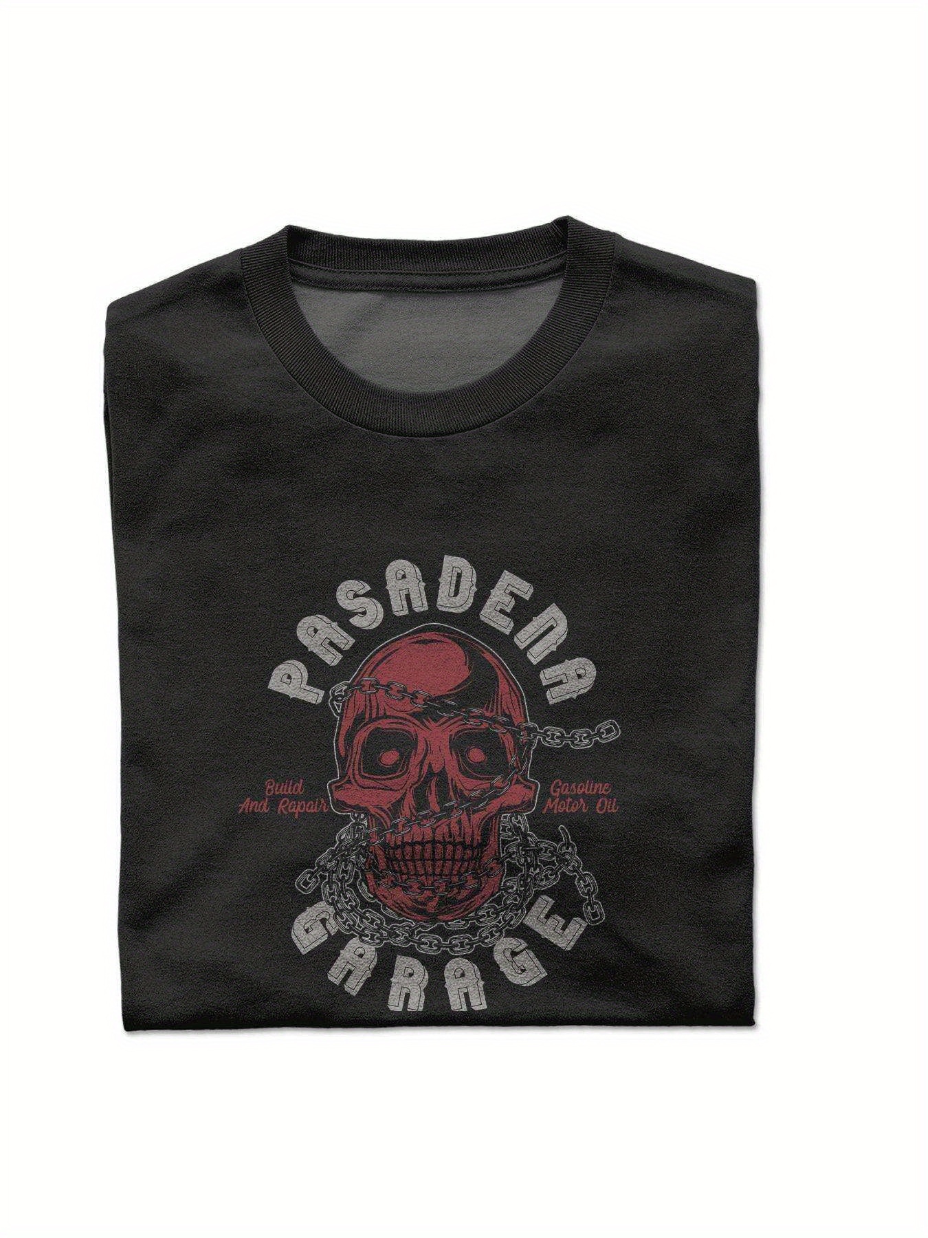 Dongdumaoyi Adult S-3Xl T Shirts Black Round Collar 180G Men Cotton White Text Short Sleeve Skull 8399