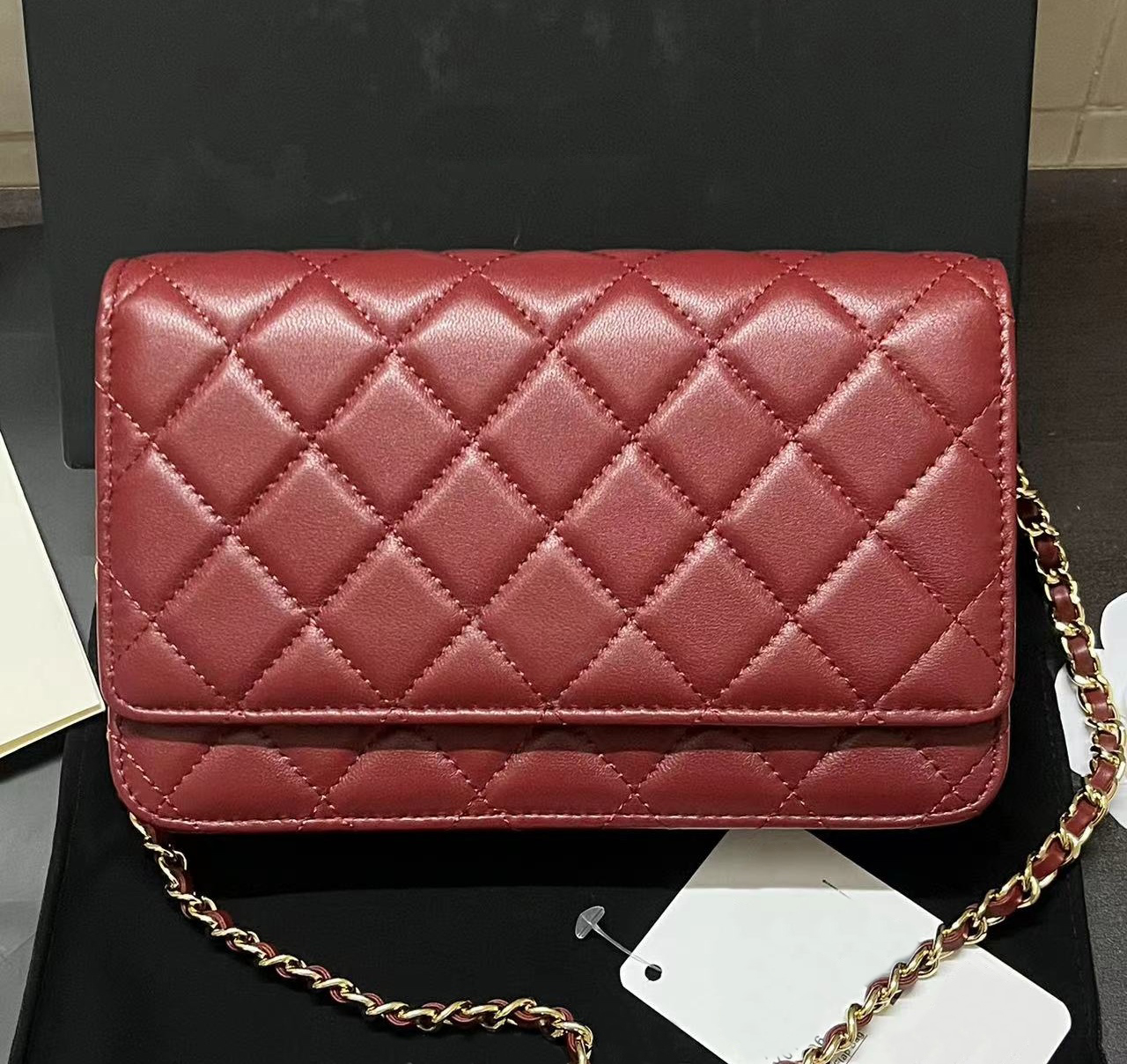 10A highest quality wallet chain purse original caviar or sheepskin made designer bag with box X044