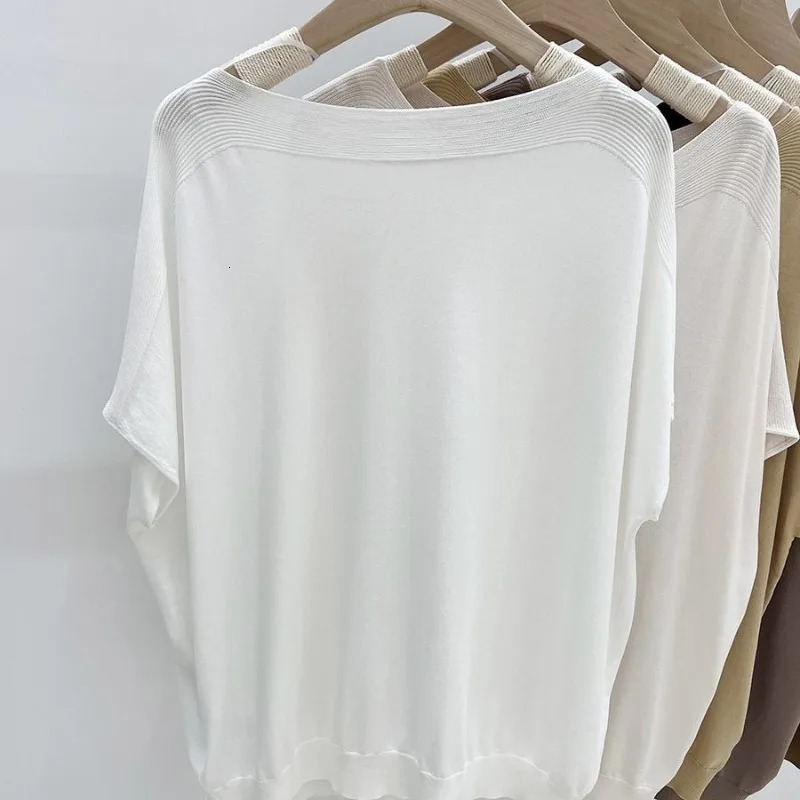 Simplicity Fashion Summer Thin Style Ice Silk T-Shirts Womens O-Neck Solid Screw Thread Casual Loose Short Sleeve Knitted Tops 250614