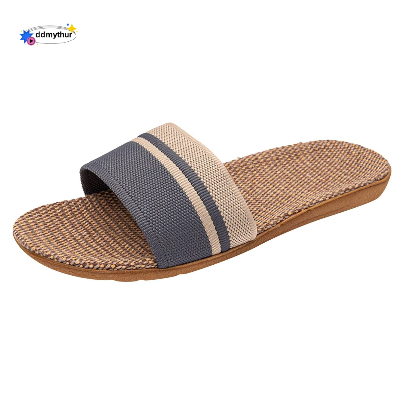 Fashion Household Flip-Flops Women Linen Slippers Beach Summer Breathable Flat Shoes Striped Sandals ddmythur