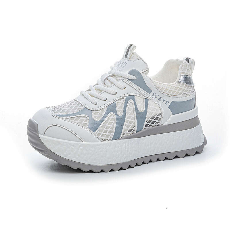 White Sneakers Height Increasing 2025 Casual Fashion Versatile Korean Style Thick Sole Breathable Mesh New Dad Women's Shoes