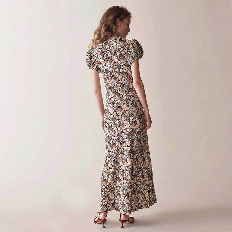 Women Dress Designer Dress Womens Designer Clothing 495 Summer New 2025 Rayon Print Round Neck Short Sleeve Asymmetrical Slim Fit Long Dress French St