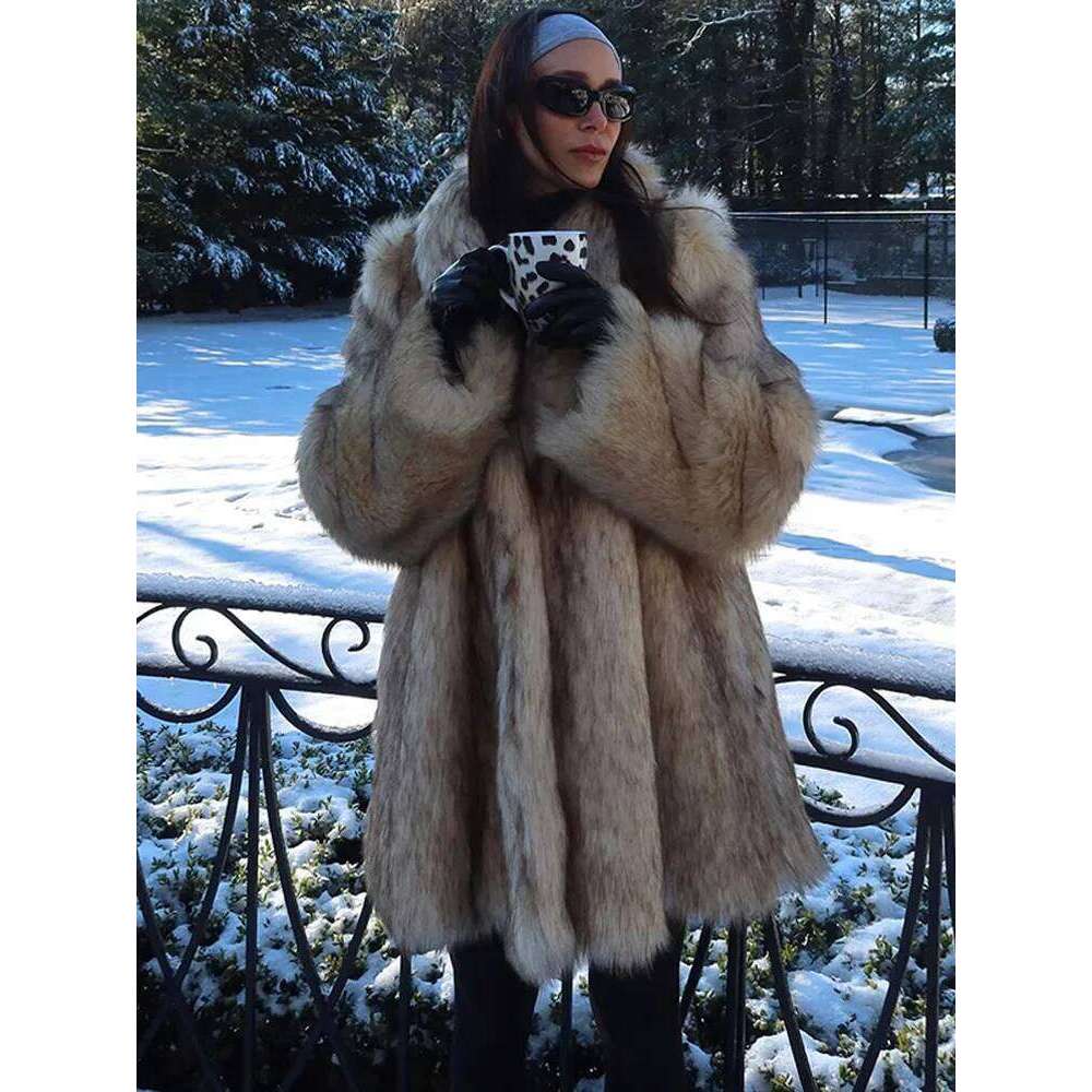 2024 Women Chic Lapel Collar Faux Fur Cropped Coat Elegant Thick Warm Full Sleeve Fluffy Plush Jacket Lady Winter Outwear