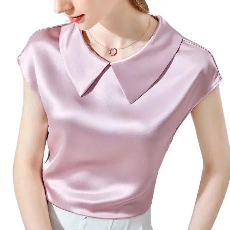 camisas de mujer elegant Ice silk Shirt plus size artificial silk tops Acetate satin Blouse Doll Collar White Girlish blouse 250614