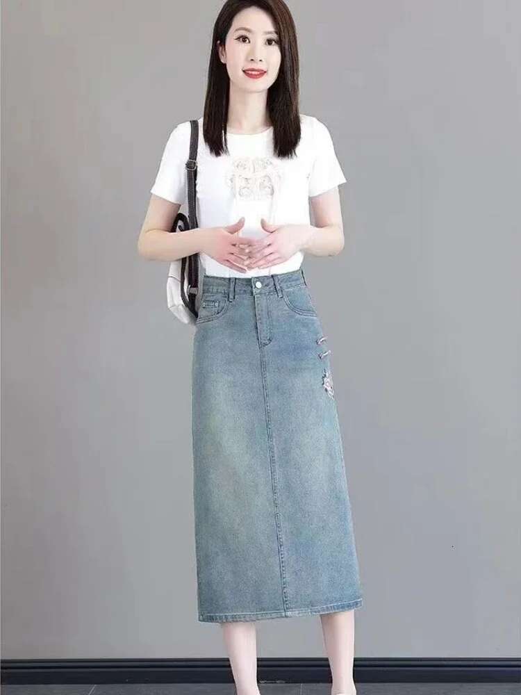 Woman Denim Skirt Tight High Waist with Slit Wrap New in Korean Fashion Clothing Trend 2025 Quality Sales Jeans Skirts for Women