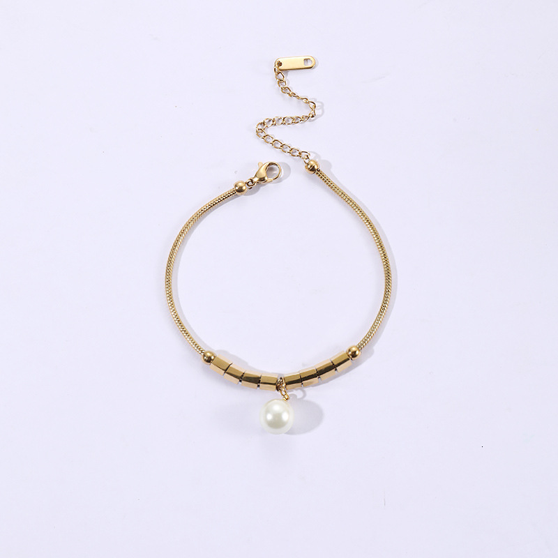 Fashion Simple Elegant Small Square Pearl Pendant Bracelet for Women, Light High-end Feel, Titanium Steel Non-fading Jewelry