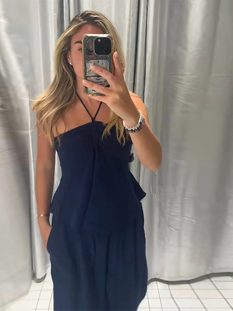 Casual Tank Pants Womens Set Halter Sleeveless Tanks Loose Straight Trousers Solid Female Sets 2025 Summer Holiday Lady Suit 250616