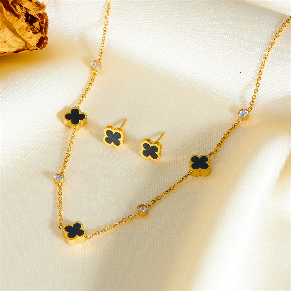 Light Fashion Temperament Simple Inlaid Pearl Necklace Earrings Women Titanium Steel Jewelry