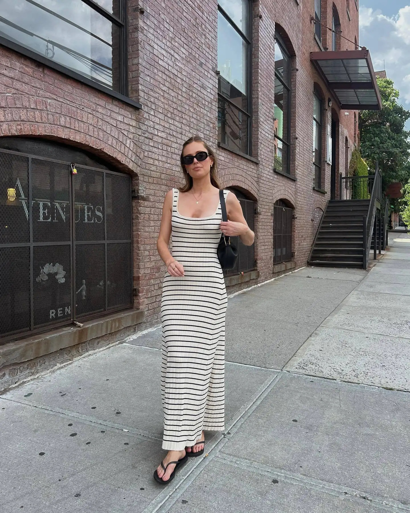 Striped vest color contrast European and American wind beach vacation sexy long skirt knitted pit strip long dress summer girl 250616