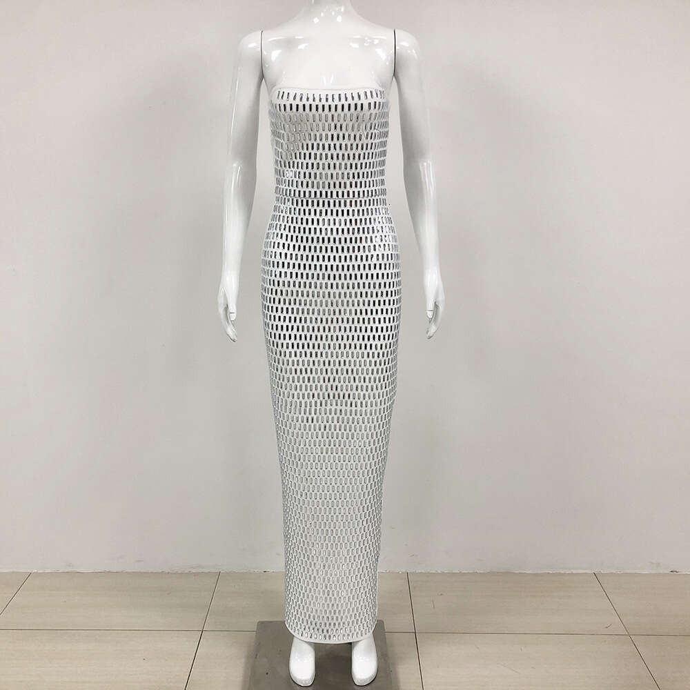 Summer New Arrival Banquet Evening Socialite Full Diamond Bodycon Strapless Bandage Dress for Women