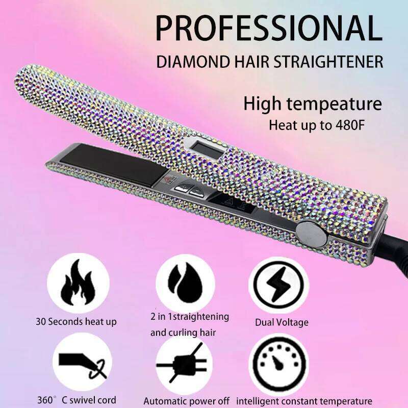 Hair Straightener Flat Iron with Rhinestons LCD Dispaly Titanium chapinha extreme 480F profissional planchas para el cabello