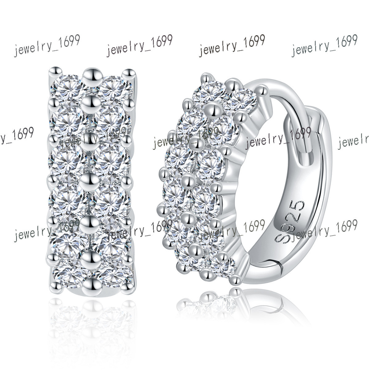 Ruizuan Fine Jewelry Hiphop Hoop Earrings Round 1.8mm Moissanite Diamond Sterling Earrings