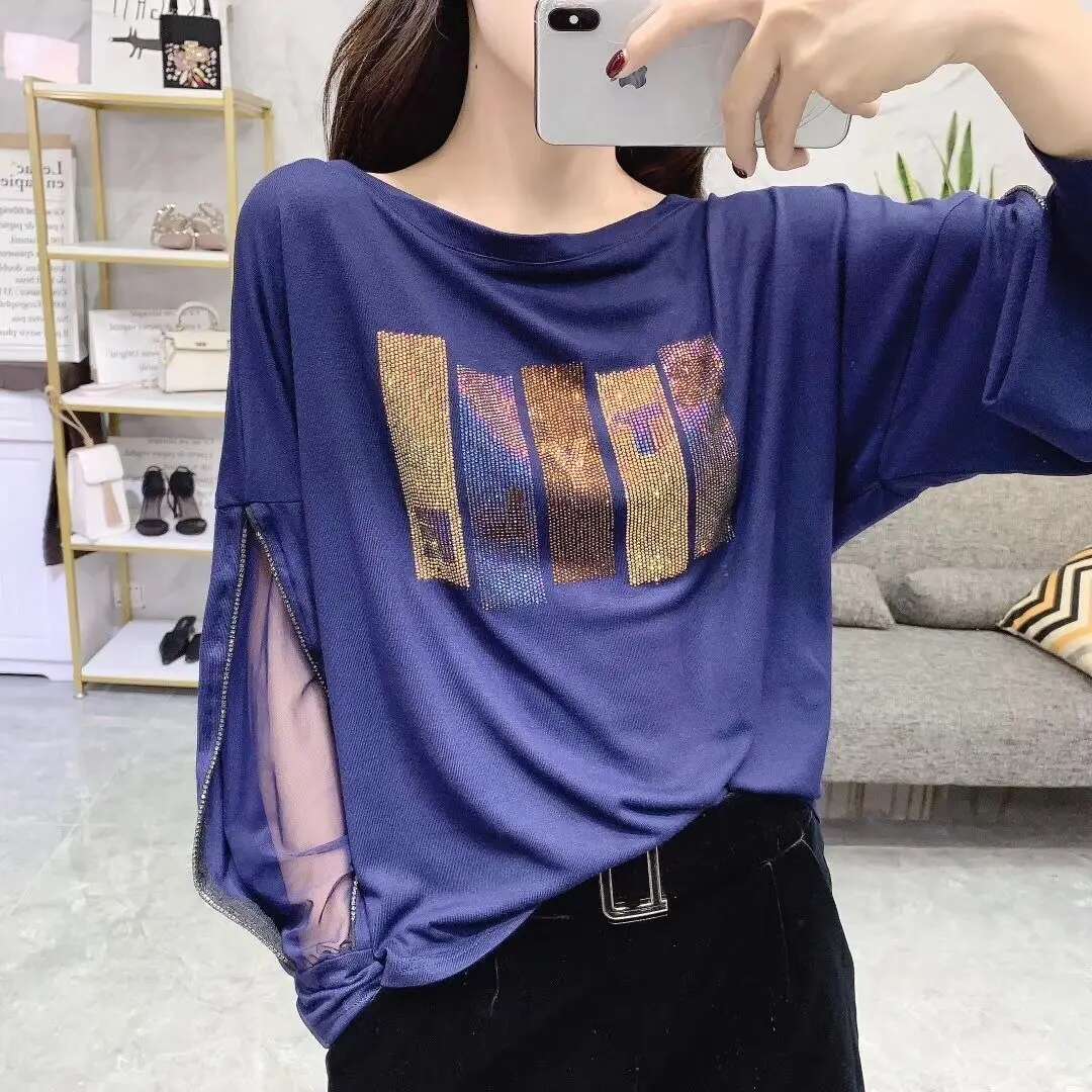 Clothes Graphic Tshirts 2025 Mesh Womens T Shirts with Print Purple Female Tops Tees Sleeves Wholesale Causal New in Aesthetic