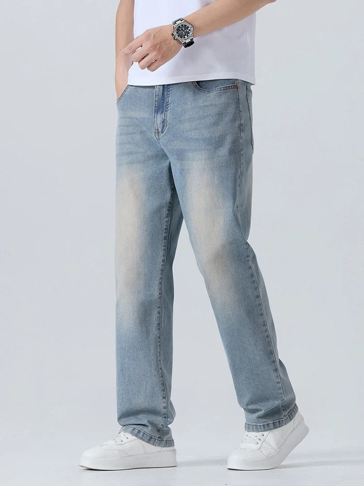 Summer Thin Mens Printed Jeans Breathable Fashion Business Loose Pants Washing Vintage Casual Denim Trousers Male 250616