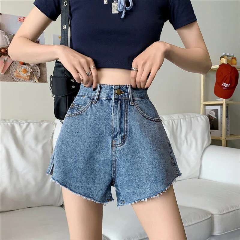 Ripped Denim Womens Shorts High Waist Wide Short Pants for Women To Wear Y2k Harajuku Elegant Design Fashion Jeans Trend 2025 XL