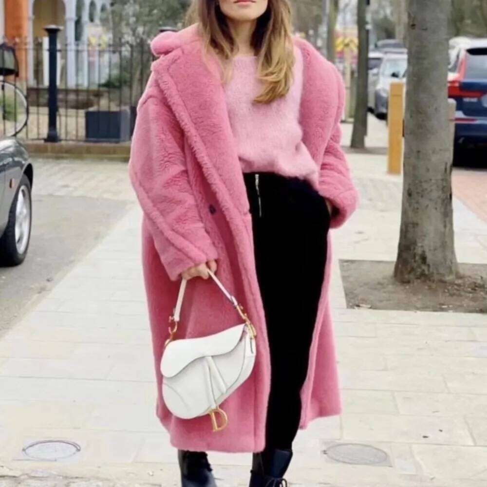 11 Candy colors Winter Lapel Hairy Shaggy Faux Fur Long Teddy Coat Woman Shearling Fluffy X-Long Jacket Keep Warm Outerwear