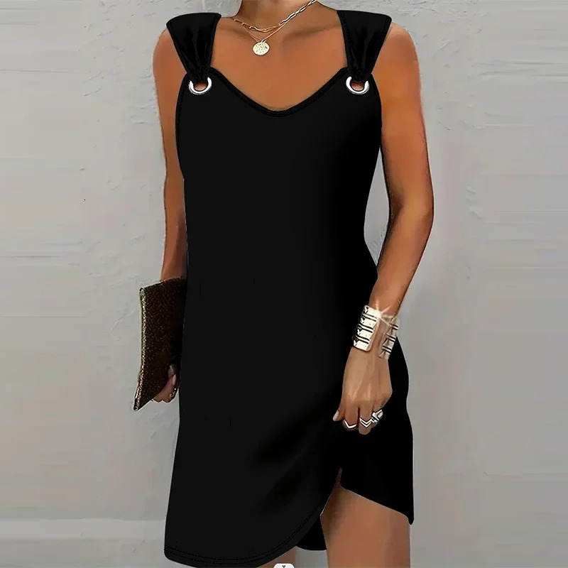 Womens Fashionable Casual Solid Color Suspender Dress Sleeveless Summer Comfortable Skirt 250616