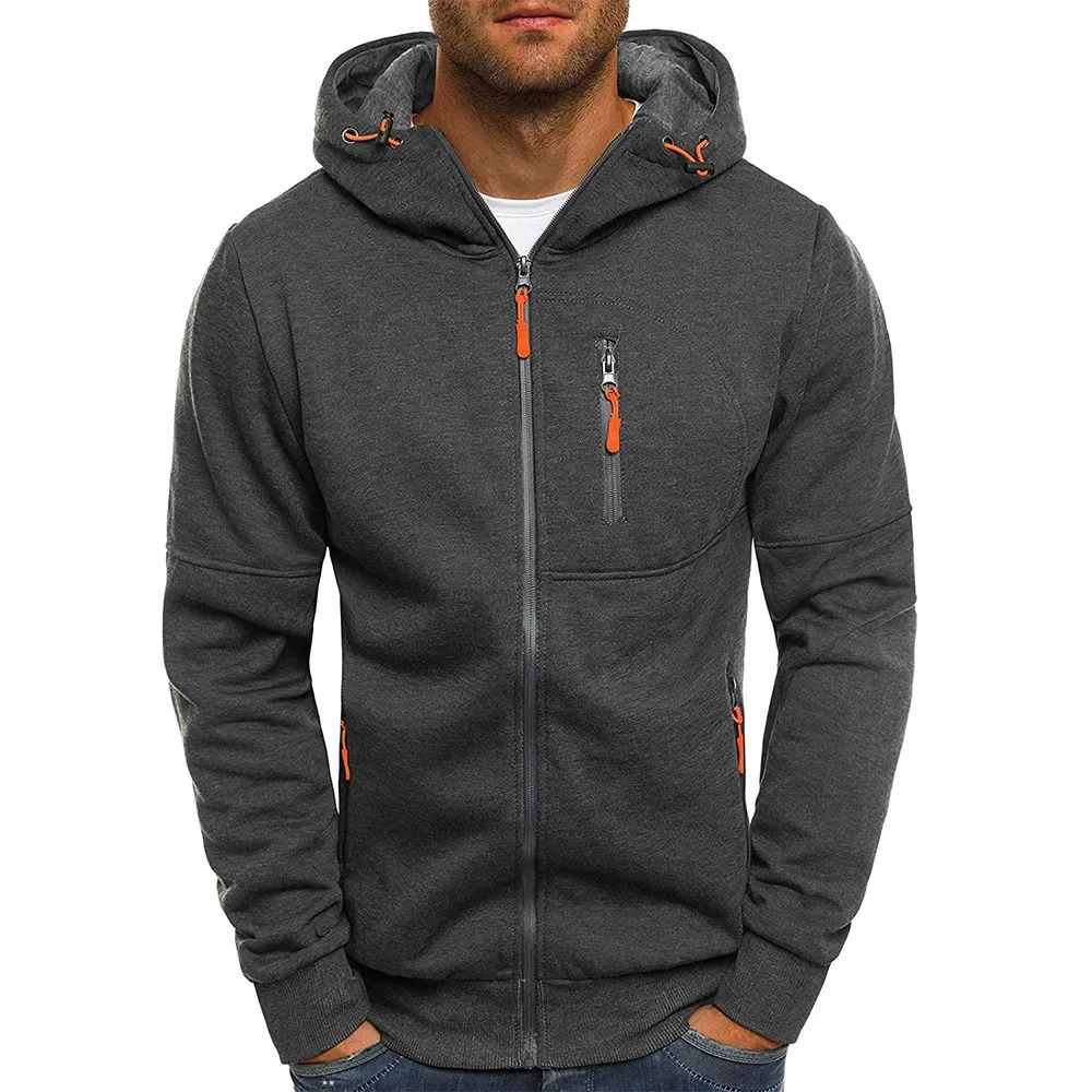 Solid color mens hooded jacket Casual long-sleeved hoodie Zipper Gym sports hoodie Spring Fall 250616