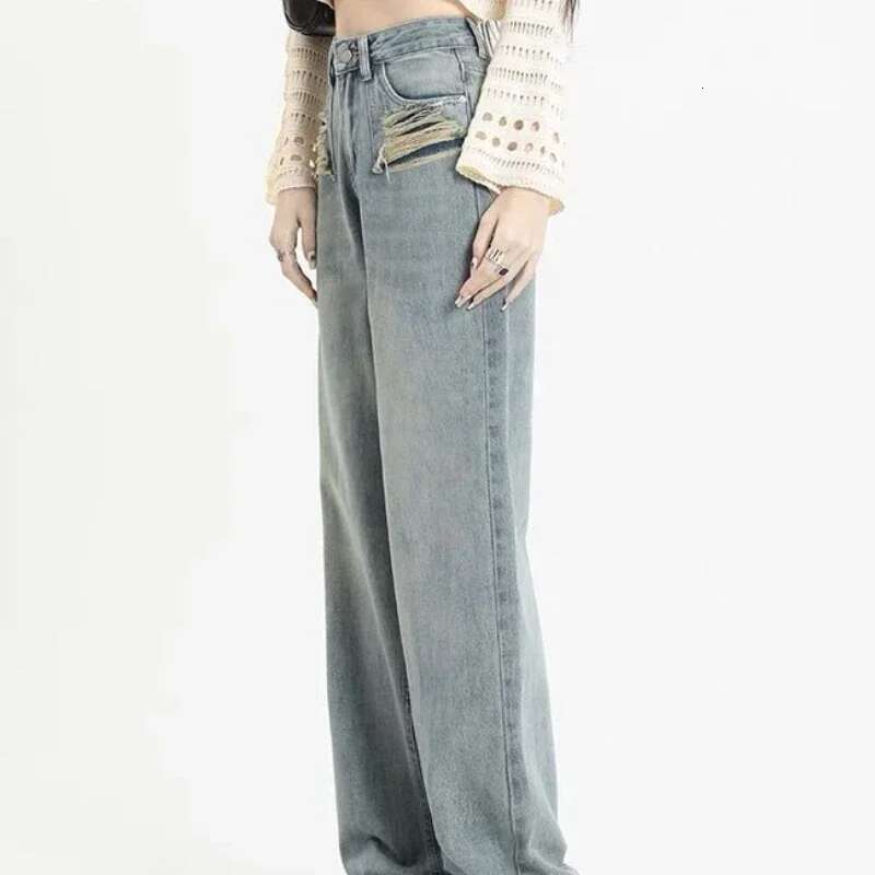 Womens Jeans High Waist Shot Straight Leg Pants For Women Vintage Basics Japanese Y2k Z With Trend Unique Shiny Spring Trousers