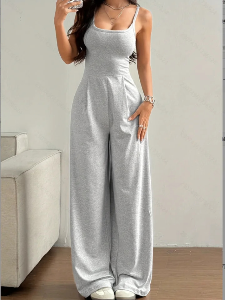 Womens Casual Halter Jumpsuit Spring and Summer Daily Solid Slim-Fit Backless Sleeveless Jumpsuit Ladys Floor-Length Trousers 250616