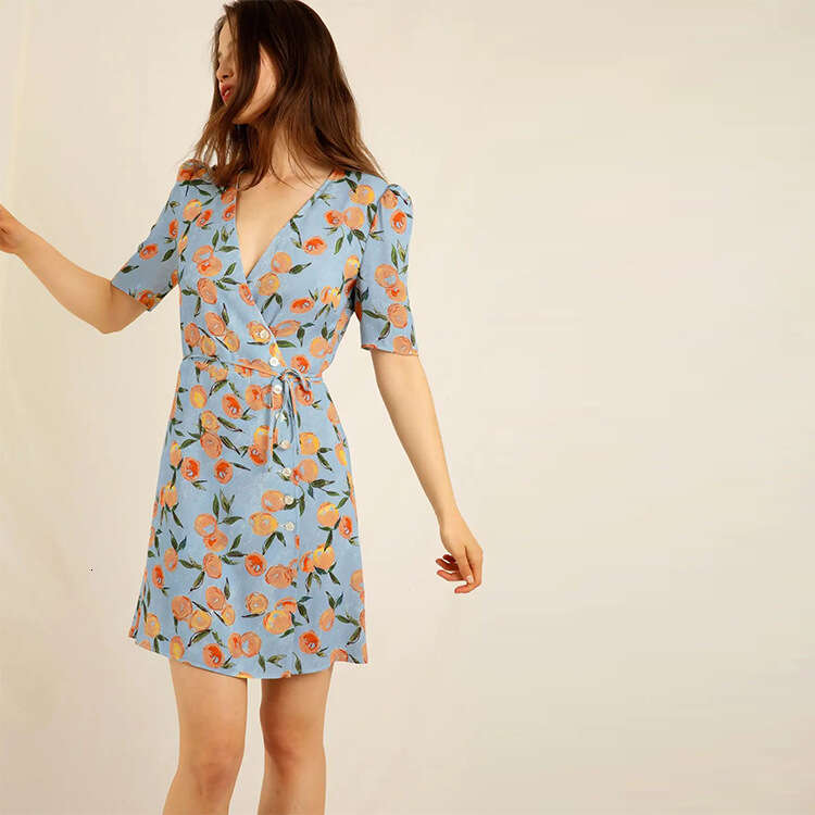 Long Dress Dresses Birthday Dress Fulllace Promdress Summer Dresses N482 Summer 2025 Printed Short Slim Strap Tea Break Wrap French Style Womens Dress