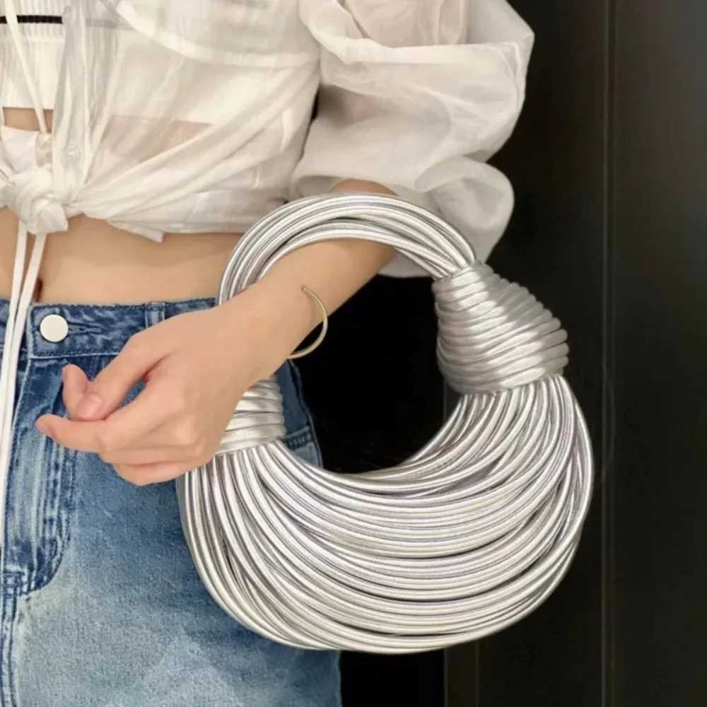 Handbags for Women 2024 New Gold Designer Handwoven Noodle Bags Rope Knotted Pulled Hobo Silver Evening Clutch Chic Z250617