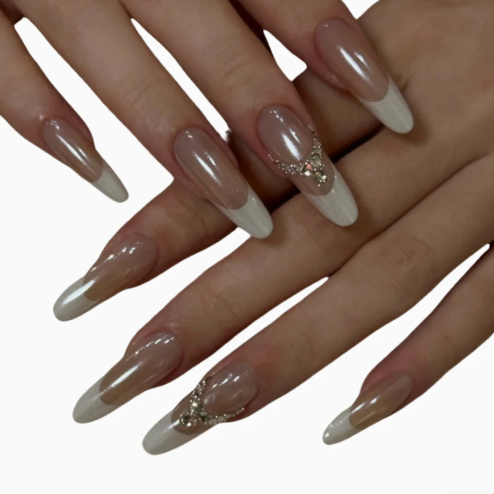 10Pcs Handmade Manicure Medium Almond Fake Nails French 3D Limited Nails Press On Nails with Adhesive Nail File Set 250612