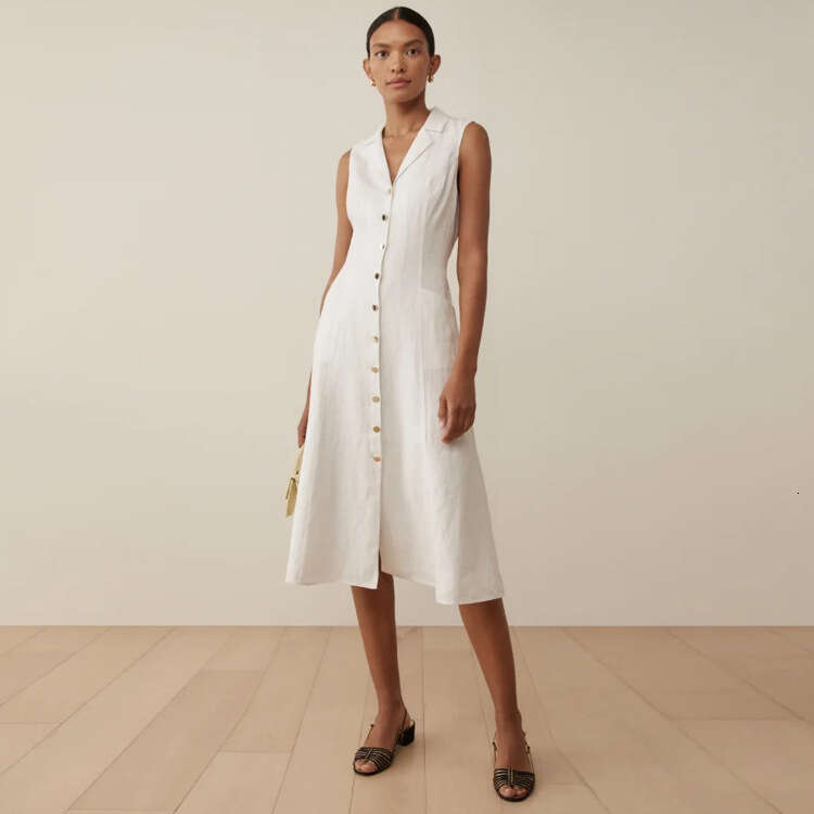 Designer Dresses Vestidos Elegantes Buttock 413 # Xia Xin Pure White Blazer Collar Sleeveless Waist-cinching Mid-length Dress 2025 French Style Womens