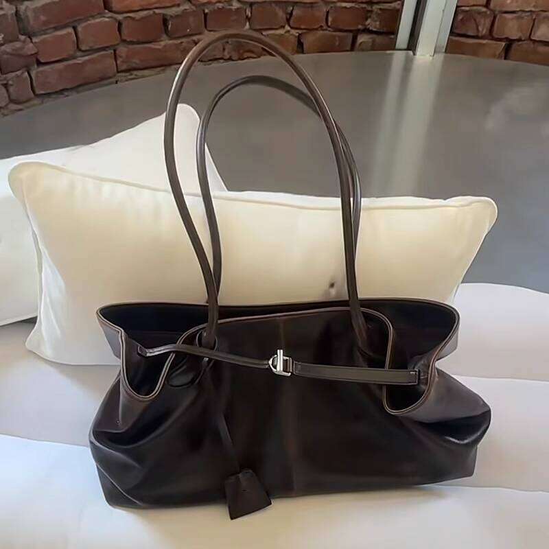 New Casual Commuter Versatile Korean Oil Wax Leather Handbag Shoulder Tote Underarm Bag for Women Trendy