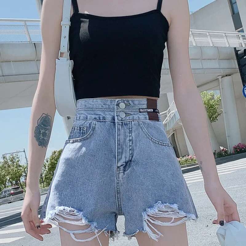 With Waist Pocket Denim Shorts for Women Loose Short Jean Pants Woman Flowy Fashion Clothing 2025 Outdoor Harajuku XL Streetwear