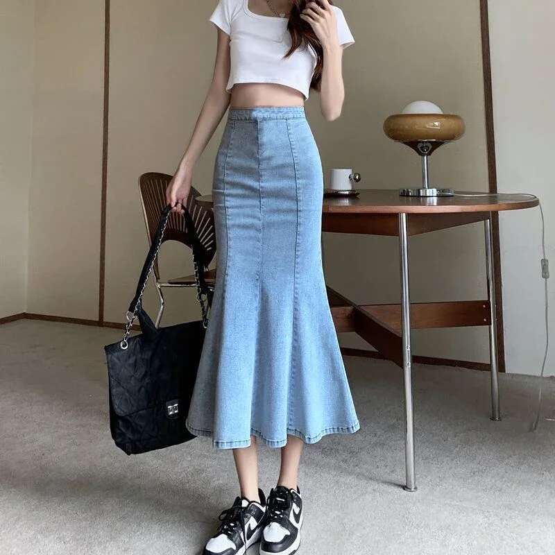 Woman Denim Skirt Sexy Jeans Skirts for Women Gyaru Blue Coquette with Slit Clothing Sales Vintage Korean Style Luxury Elegant V