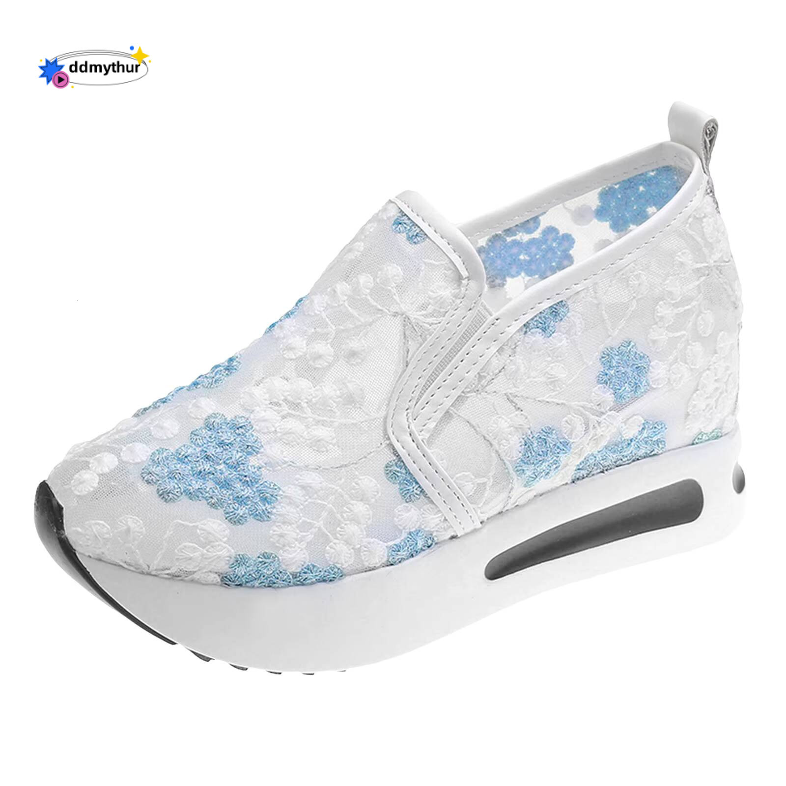 Sneakers Ladies Fashion Breathable Lace Mesh Flower Embroidery Round Head Thick Bottom Women'S Summer Footwear ddmythur