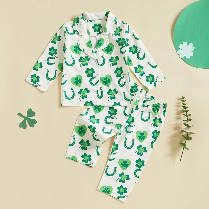 Infant Irish Pajama Set with Long Sleeve Button-up Tops and Pants for Toddlers - 2 Piece Sleepwear Outfit for Babies 250617