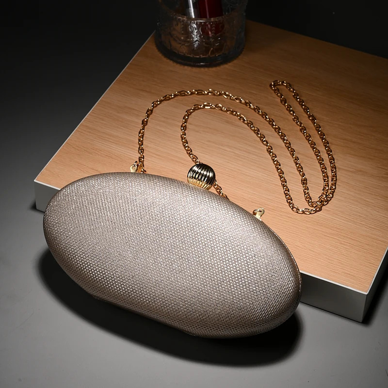 Women Oval Evening Clutch Bag Ladies pu Hand bags metal Chain Shoulder for Wedding Party gift bag 250614