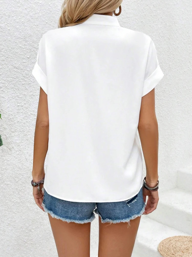 Fashionable Spring Summer Womens Solid Color Batwing Sleeve Short Sleeve Shirt Stylish Casual Top for Ladies 250616