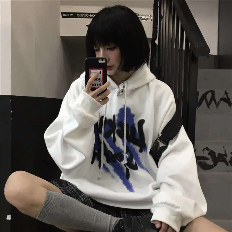 Hooded 2025 Punk Hoodies Long Hip Hop Female Clothes Grunge Sweatshirt for Women Aesthetic Korean Y2k Designer Tops Graphic Hot
