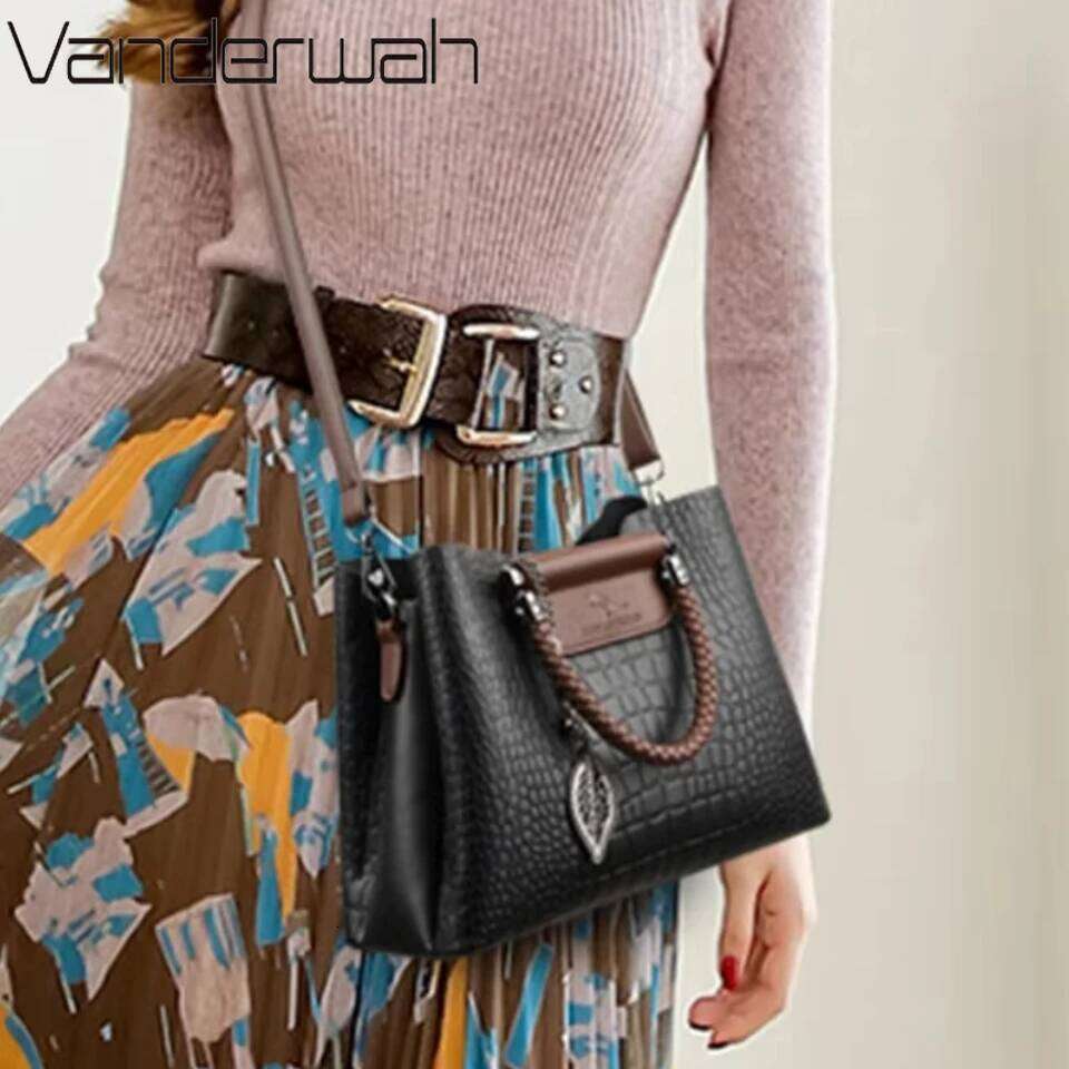 3 Layers Alligator Crossbody Hand Bag For Women Mom Fashion Casual Tote Female Shoulder Messenger Sac Brand Pu Leather Handbags
