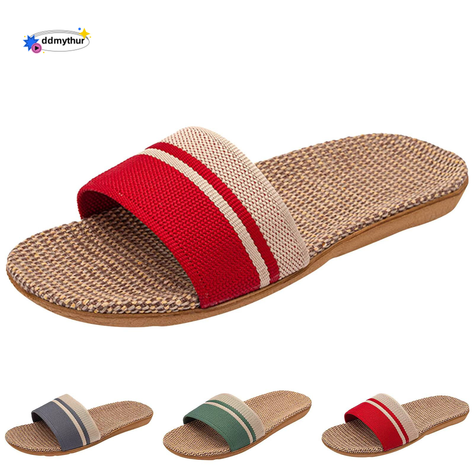 Fashion Household Flip-Flops Women Linen Slippers Beach Summer Breathable Flat Shoes Striped Sandals ddmythur