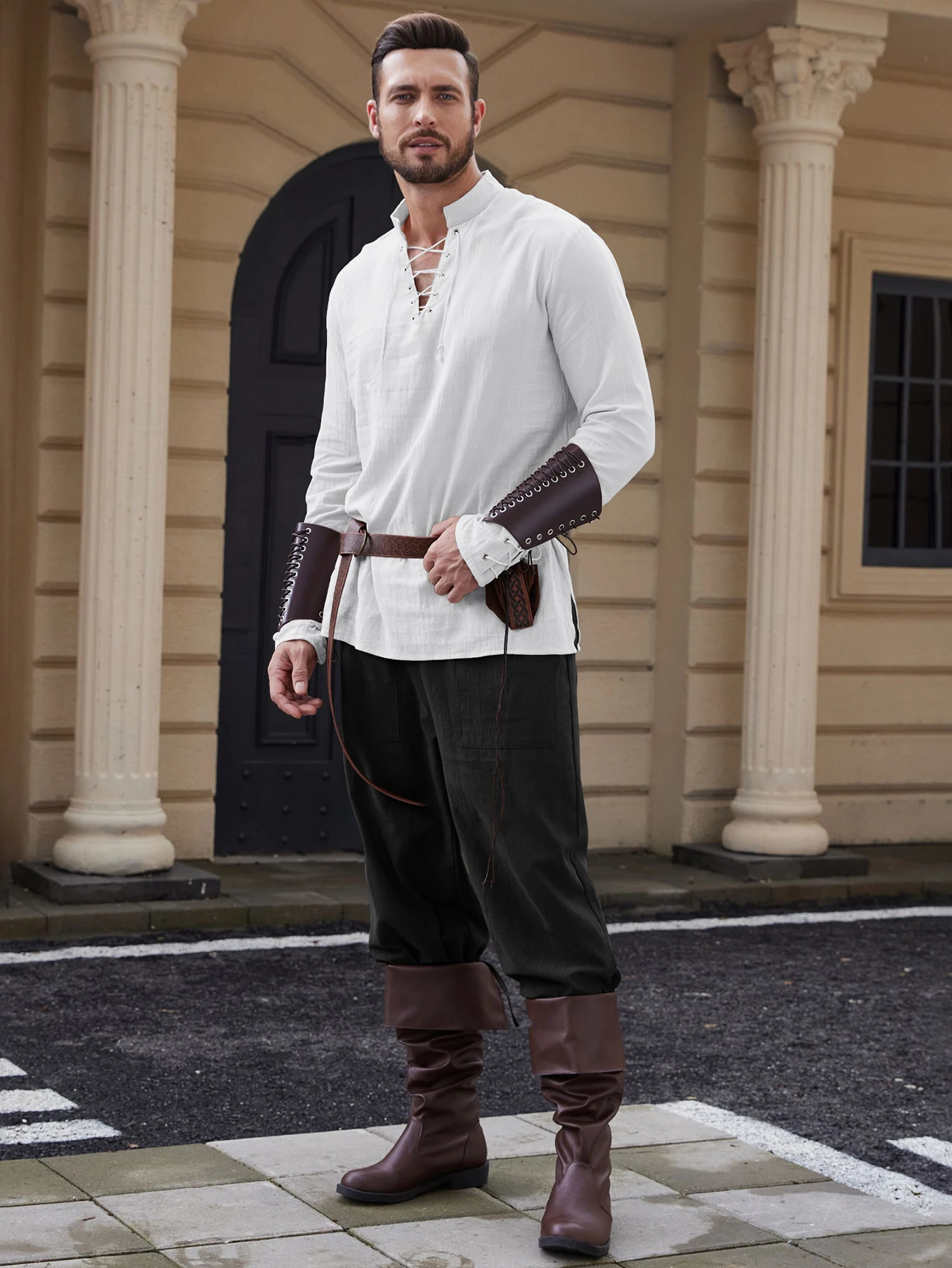 Mens Halloween Costume Pants Medieval Viking Pirate Cosplay Pants Renaissance Trousers for Adult With Pocket 250614