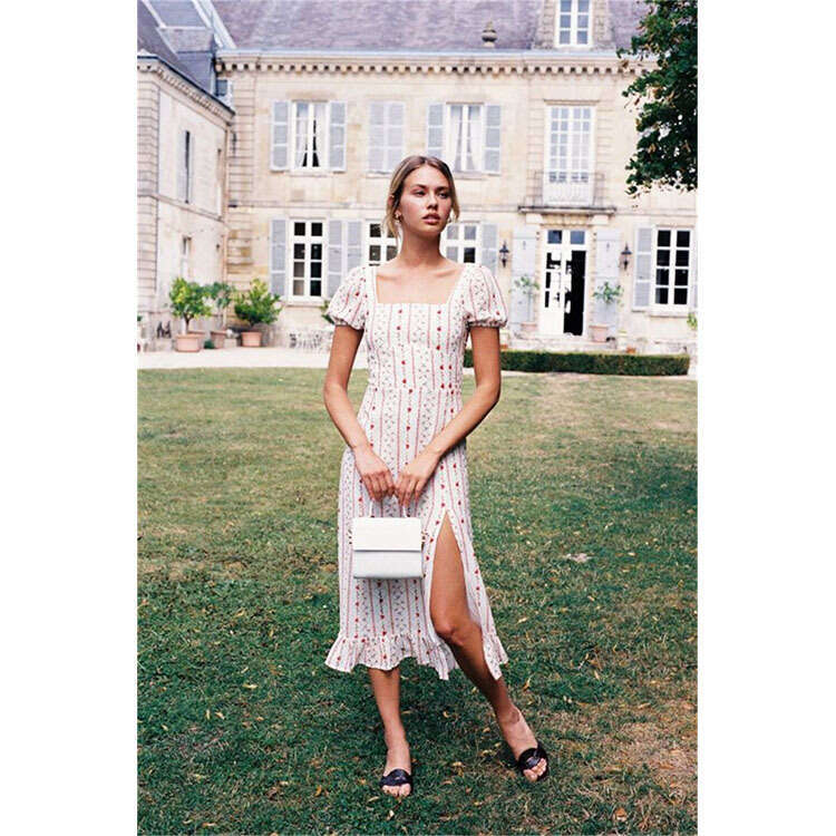 Beach Dress Dresses for Woman Designer Summer Dresses N326with Square Neck Chiffon Printed Mid-length Dress 2025 Summer French Style Womens Fashion