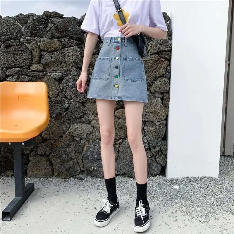 Woman Denim Skirt Short with Pocket Y2k Vintage Korean Fashion Chic and Elegant Clothing Sales High Waist Jeans Skirts for Women