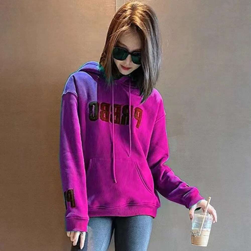 Womens Hooded Sweatshirt Embroidered Loose Graphic Baggy Top Woman 2025 with Orint on Hoodies Nice Color Thick Basic M Clothing